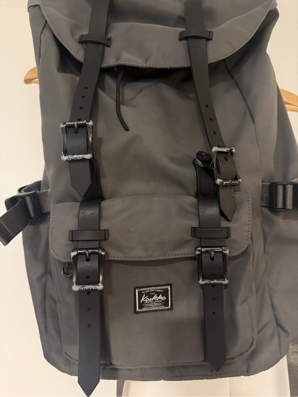 Men's Gray Canvas Backpack with Black Buckle Straps